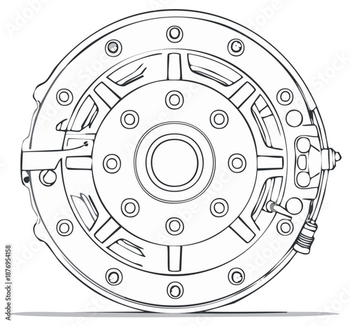 Detailed Automotive Brake Rotor Car Part Sketch Line Drawing