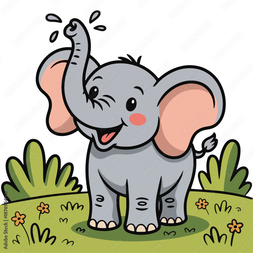 Naklejka premium Elephant with Raised Trunk