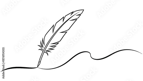 Simple black line drawing of a feather on a white background.