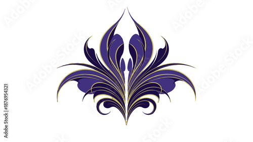 Luxurious elegant purple and gold decorative flourish design element.