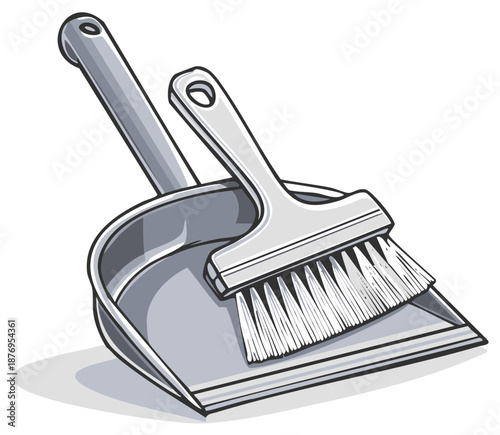 Illustration of a dustpan and brush for sweeping with cartoon style.
