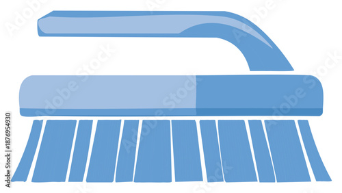 Stylized illustration of a blue cleaning brush for household chores.