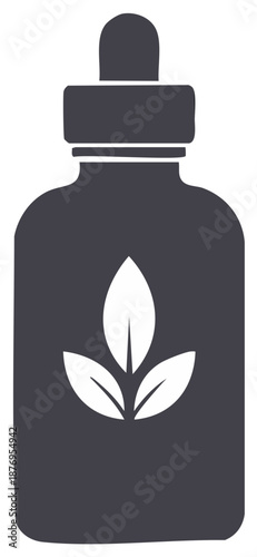 Herbal Extract Bottle Silhouette with Leaves Icon for Natural Remedies