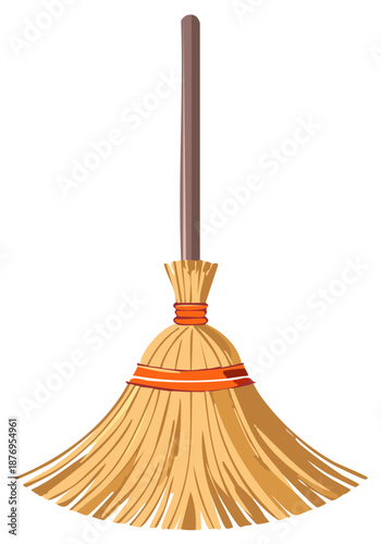Cartoon Style Broom with Handle and Orange Accents for Sweeping Floors