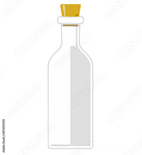 Glass bottle with cork stopper flat vector graphic for cosmetics or liquids
