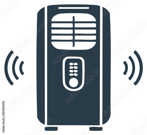 Modern Smart Home Appliance Air Purifier or Speaker Icon with Wireless Signal Waves