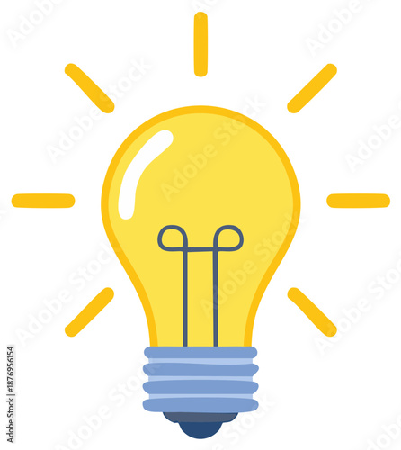 Simple flat icon of a shining yellow light bulb symbolizing a creative idea or innovation
