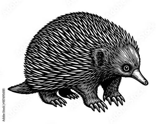 Echidna in vintage line art style