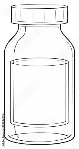 Vector illustration of a clear glass medicine bottle with a blank label and screw top cap