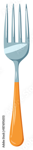 Cartoon Silver Fork with Orange Handle Kitchen Utensil