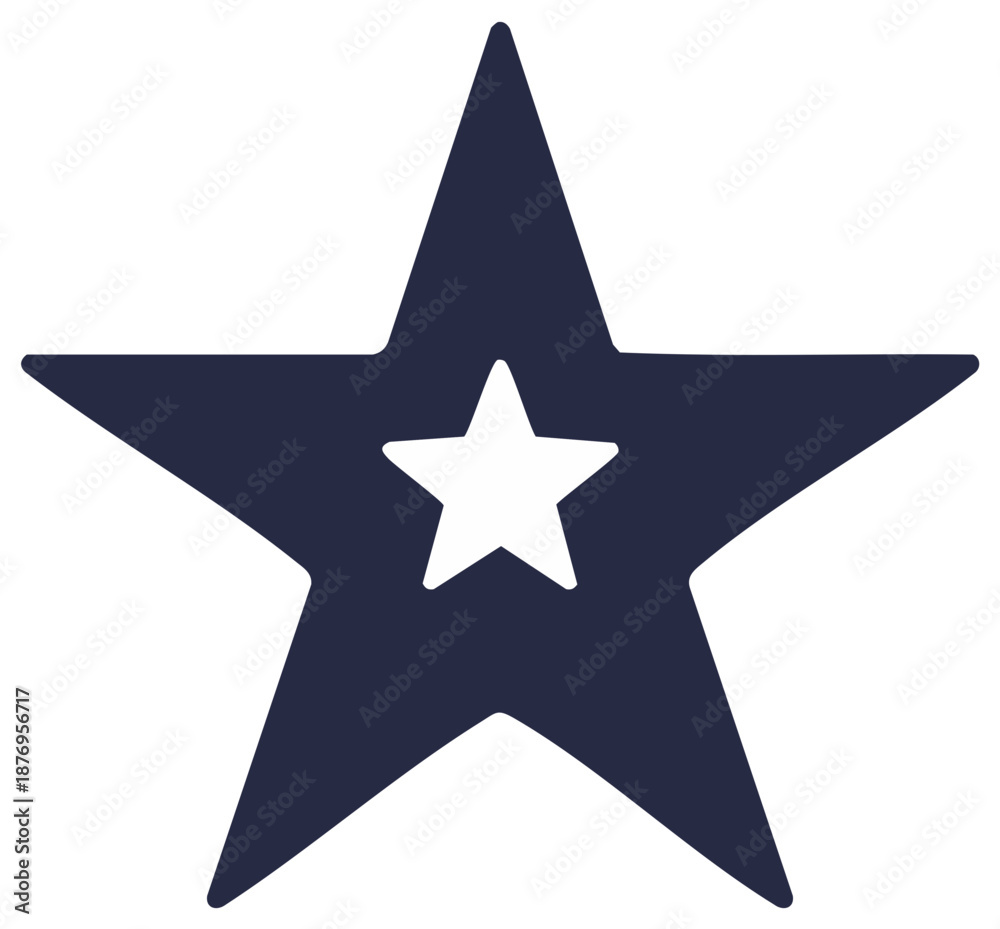 Fototapeta premium Nested five-pointed stars, dark blue outer and white inner, abstract graphic design element