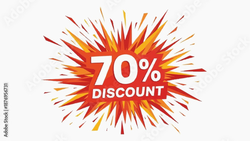 Vibrant 70 percent discount sign with dynamic red and orange explosion