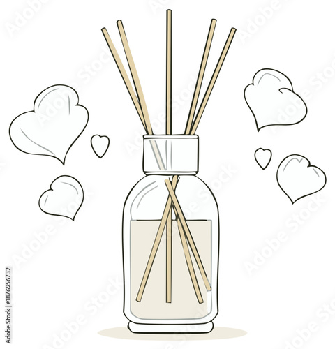 Reed Diffuser with Floating Hearts Drawing Line Art Home Fragrance