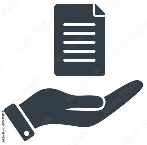 Hand presenting a digital document file icon showing information or contract terms
