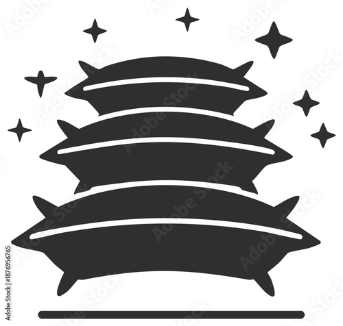 Minimalist glyph icon of a stack of fresh, soft pillows representing comfort and good sleep