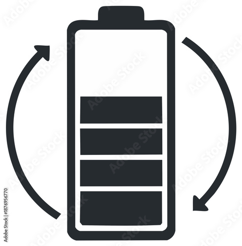 Rechargeable battery icon with circular arrows indicating power cycle