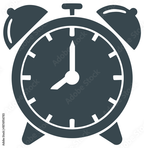 Classic twin bell alarm clock icon showing eight o'clock, a simple vector graphic for time concepts