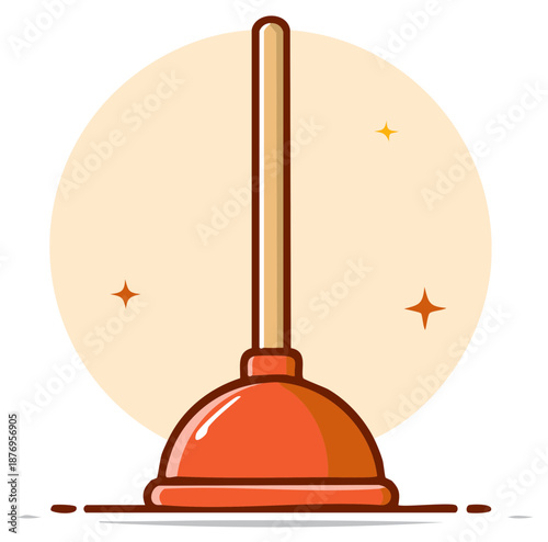 Vibrant Red Plunger Cartoon Vector Illustration for Plumbing and Home Cleaning Tool