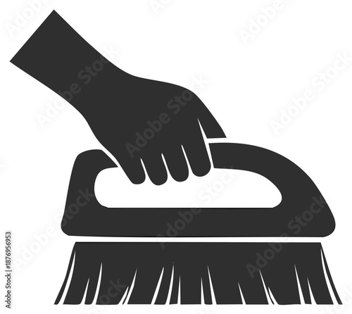 Hand holding a scrub brush silhouette vector icon for cleaning services