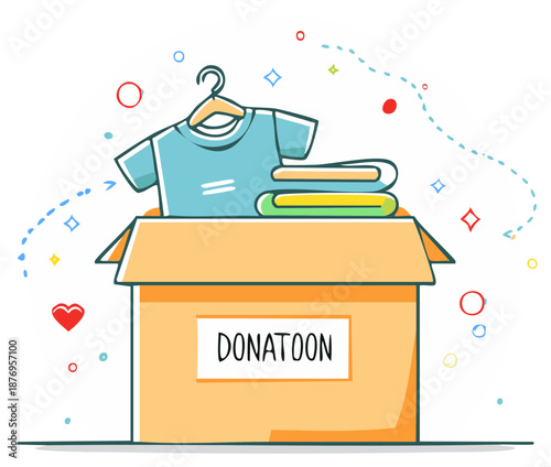 Clothing donation box illustration for charitable giving and volunteer activities.