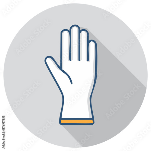 Medical safety glove icon in a modern flat design style with a long shadow