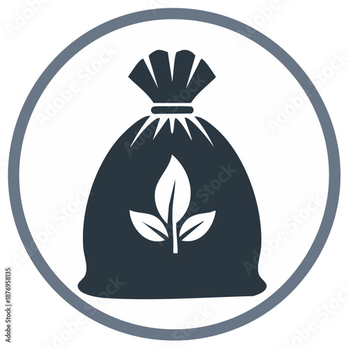 Burlap Sack Icon with Plant Motif Agriculture Farming Produce Sign Symbol