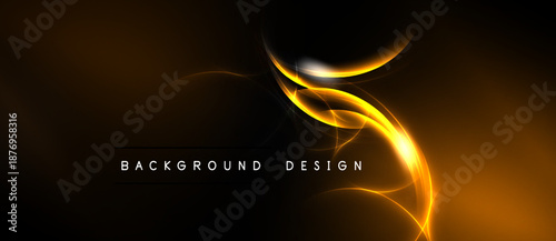 Abstract golden lines swirl against dark backdrop. Elegant design evokes energy, motion, luxury. Perfect for presentations, websites.