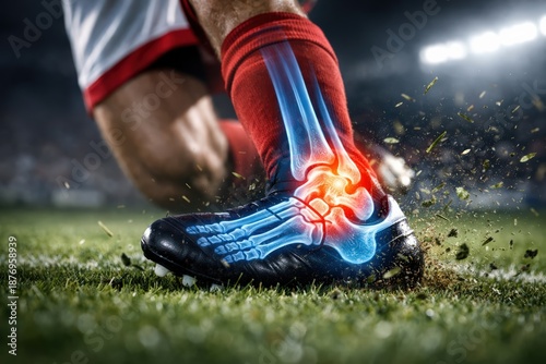 Soccer Player Ankle Injury with X-Ray Highlight