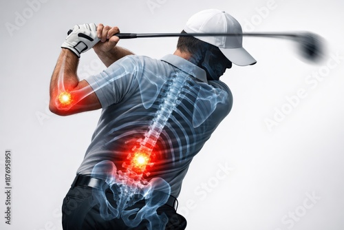 Golfer Swing With Spine Pain Concept