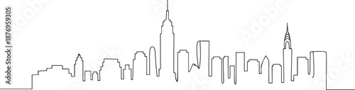 Metropolis architecture panoramic landscape. New York skyscrapers hand drawn silhouette. one line Art icon drawing vector