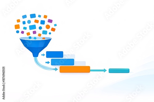 Cost reduction funnel illustration turning many colorful inputs into fewer lean bars and efficient output