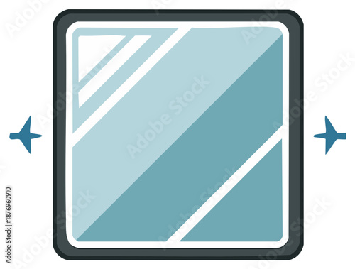 Sparkling clean square mirror or window illustration with shine effect