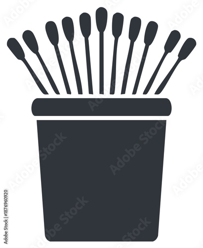 Cotton swabs in a holder cup silhouette icon for hygiene and beauty