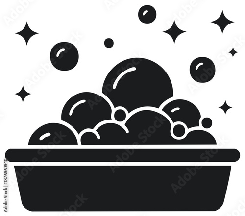 Bubbles Bath in Tub Icon Black and White Sparkling Cleaning Concept