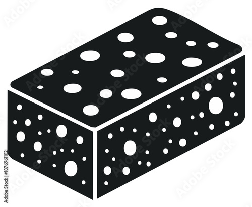 Black rectangular sponge with white circles in isometric perspective