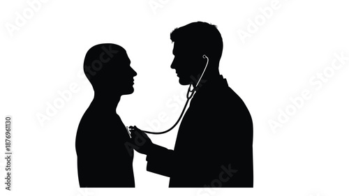 A doctor examines a patient using a stethoscope for a medical checkup in silhouette