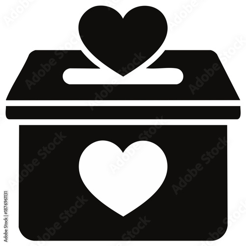 Donation box with heart symbol, charity and giving, icon for love and care, graphic design