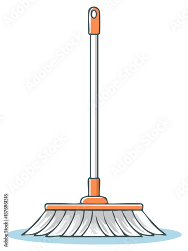Simple cartoon illustration of a household cleaning broom with a long handle for sweeping floors.