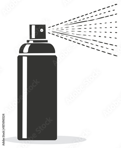 Aerosol spray can spritzing a mist, monochrome vector illustration