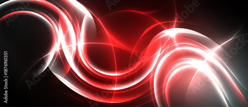 Abstract red, white energy flows. Dynamic curves create vibrant visual impact. Dark background emphasizes luminosity, motion.