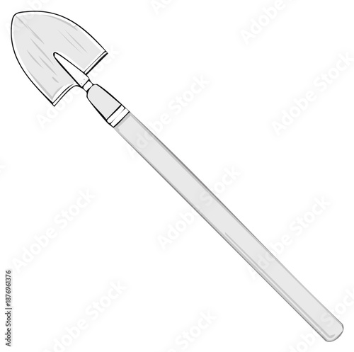 Simple line art illustration of a garden trowel or small spade tool for digging