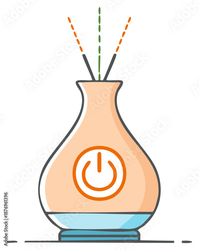 Doodle style illustration of an essential oil aroma diffuser releasing fragrant steam