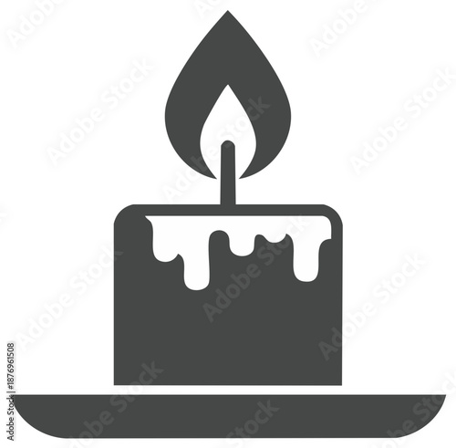 Simple Candlelight Silhouette of Wax Candle with Dripping Wax and Bright Flame