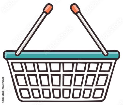 Isolated Cartoon Style Shopping Basket with Handles, Empty and Ready for Items