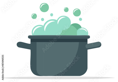Boiling cauldron with potion and bubbles, cartoon style illustration for magical fantasy and Halloween concepts