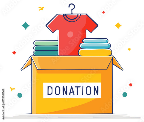 Donation Box with Clothes Apparel Garments for Charity Support and Community Outreach