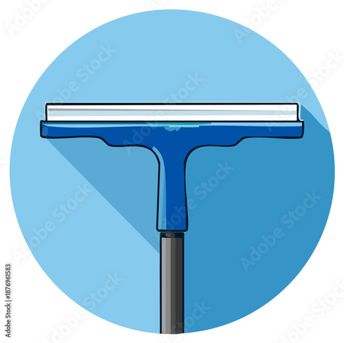 Blue Window Squeegee with Long Handle and Shadow
