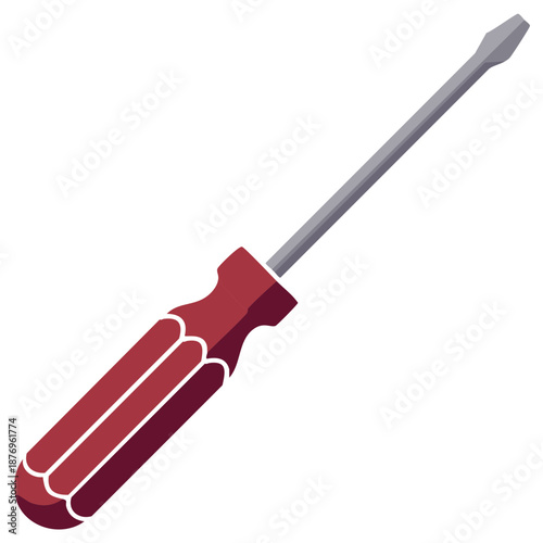 Flathead Screwdriver with Red Handle for Repairing and Tightening