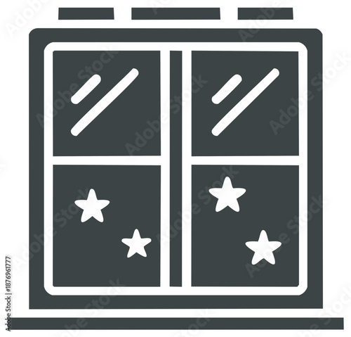 Window with Stickers Star Decoration, Glass Reflection, Minimalist Style