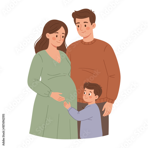 Pregnant woman with husband and son expecting baby